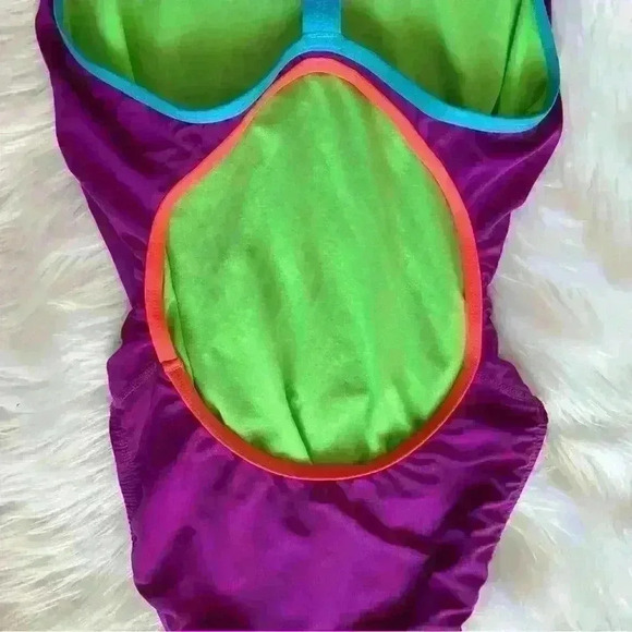 90’s Colorblock Racerback Neon One Piece Swimsuit - Picture 5 of 6